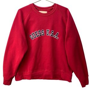 Vintage‎ Guess USA Red Crewneck Sweatshirt Pullover Graphic Print Large 90's
